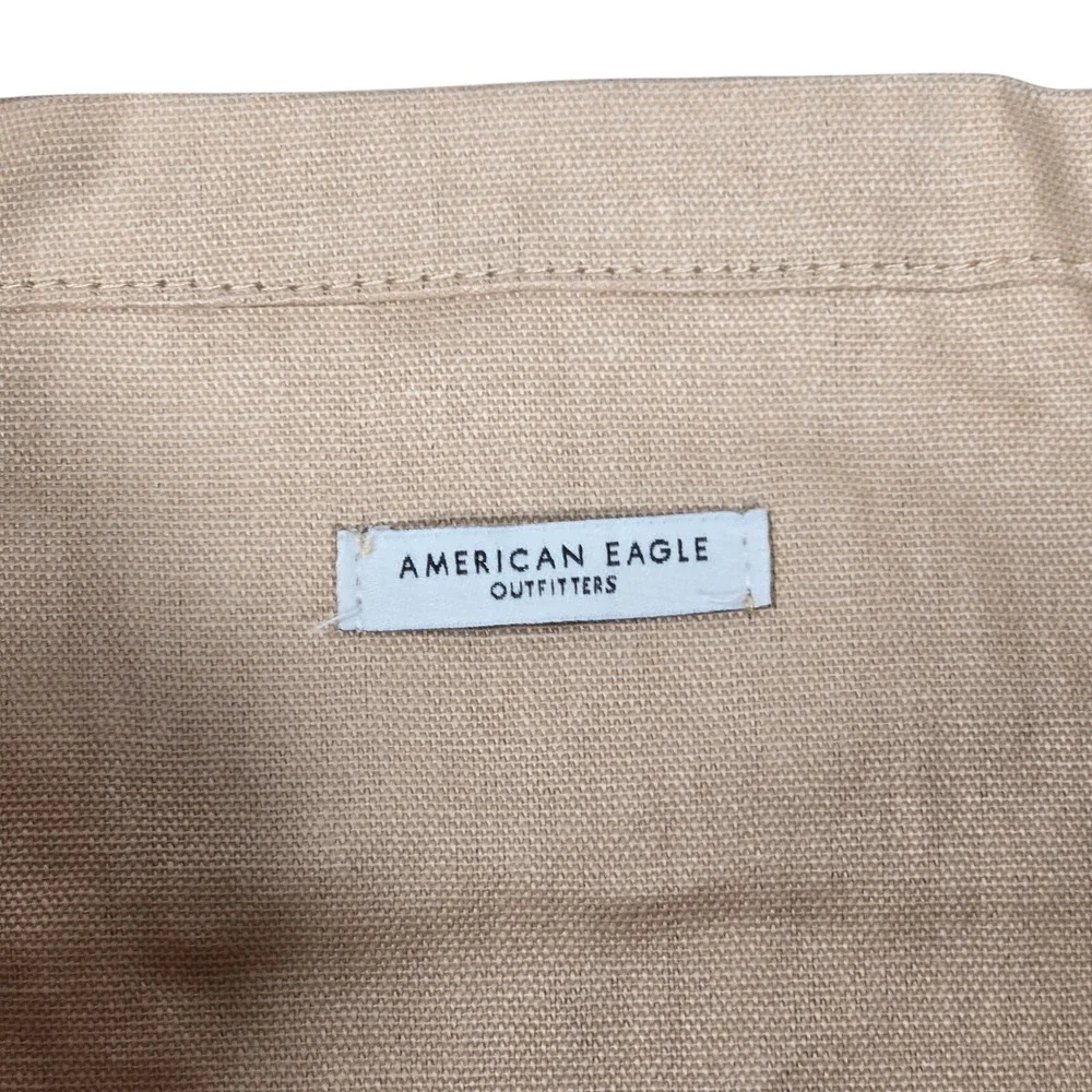 American Eagle Canvas Tote Bag Follow The Music Van Surfboard Graphic‎ Beige